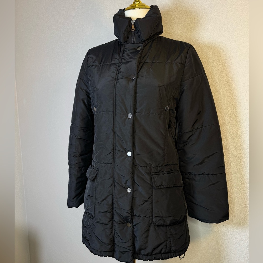 MaxMara Long Puffer Coat Jacket size 6 zip button closure Black